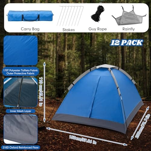 Woanger 12 Pack Bulk 2-3 Person Camping Tents for Homeless Lightweight Outdoor Tent with Rain Fly and Carrying Bag Waterproof Windproof Setup Pop Up for Homeless Camping Backpacking — view 2