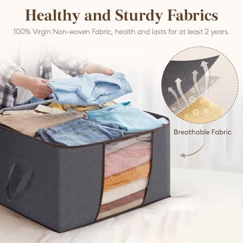Lifewit Clothes Storage Bags, Foldable Storage Box Moving Bags Wardrobe Storage Organiser Packing Boxes for Moving House with Clear Window for Clothing Bedding Blankets, Grey, 95L, 6 Pack — view 5