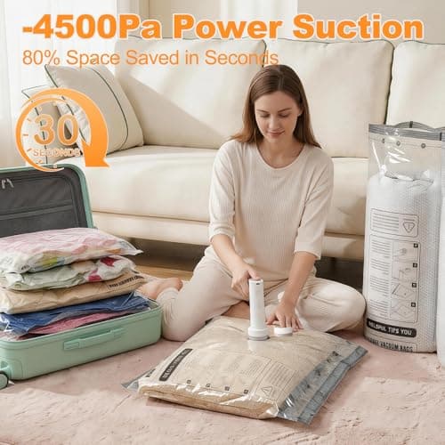 ADTO Vacuum Storage Bags, 15 Pack Travel Vacuum Bags with Cordless Electric Pump, Small/Medium/Large Vacuum Pack Bags for Travel, Space Saver Compression Bags for Clothes, Suitcase, Luggage — view 3
