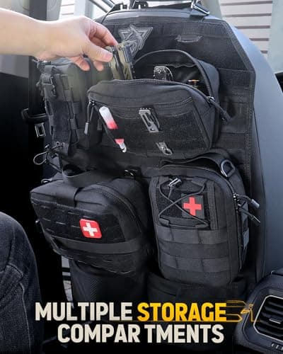 WYNEX Tactical Car Seat Back Organizer Set, Vehicle Accessories Molle Panel wtih Detachable 4 Molle Pouches - First Aid EDC Admin Storage Bag for Road Trips, Fits Most Cars, SUVs, Pickups, Trucks — view 5