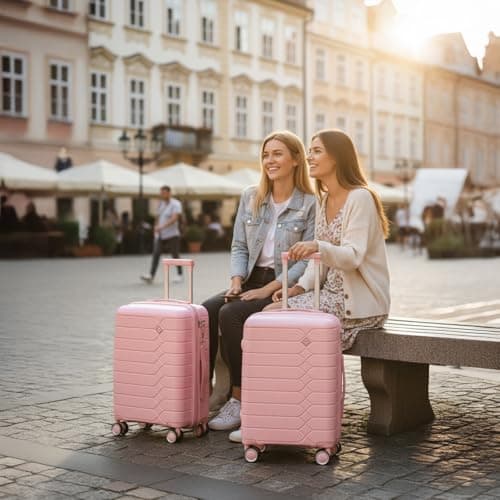 H.yeed 3 Piece Suitcase Set PP Hard Shell Luggage Set Lightweight Carry on Travel Hand Luggage with Spinner Wheels & TSA Lock 20" 24" 28" (Pink, 3 pcs Set) — view 2