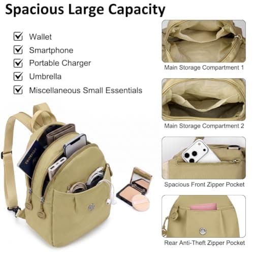 AUAUY 3 in 1 Anti-Theft Travel Tote Bag, Waterproof Oxford, Khaki — view 3