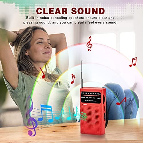 Tendak Small Radio, Portable Radio FM/AM, Pocket Radio Battery Radio with Excellent Receiving and Sound Quality/Headphone Jack, Easy to Use, Transistor Radio Suitable for Travel and Camping — view 3