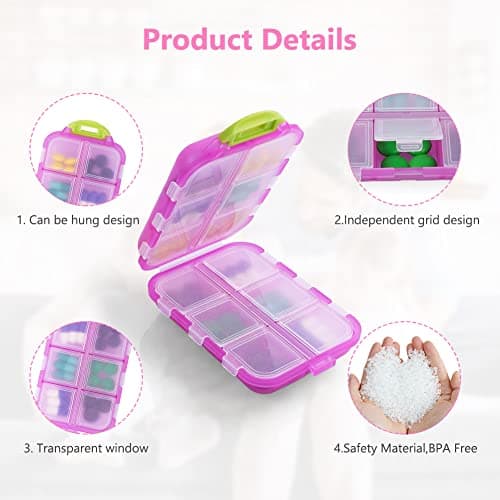 AOOWU Pill Box Organiser, 1PCS Portable Medicine Storage Box, Double Layer 12 Grids Tablet Organiser to Hold Vitamins, Cod Liver Oil, Supplements and Medication for Travel Work (Pink) — view 4