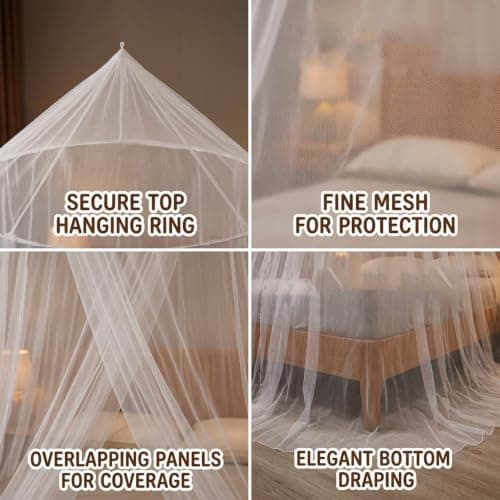 Mosquito Net for Bed,Mosquito Net Dome Tent,Large White Bed Canopy, Hanging Bed Net, Easy Installation Ideal - Hanging Net for Outdoor & Bedroom Use, Travel,Portable Mosquito Protection for Travelers — view 4