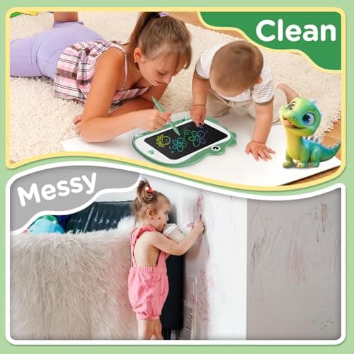 Genialba 8.5 inch Dinosaur LCD Drawing Tablet for Kids Colorful Screen Writing Board Toddler Toys Learning Educational Stocking Fillers Kids Gifts Drawing Pad for 2 3 4 5 6 Year Old Boys Girls(Green) — view 5