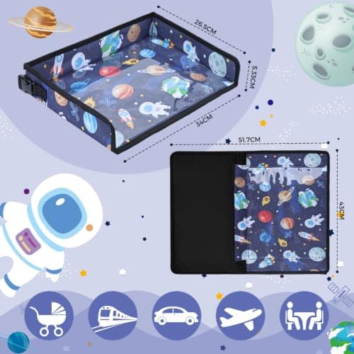 Babenest Airplane Tray Table Cover for Kids with Pockets, Starry Sky Blue — view 4