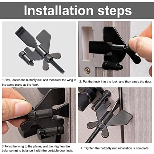 Fantasyon Upgraded Black Portable Door Lock for Travel, Heavy Duty — view 3