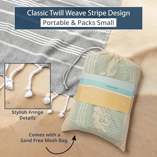 LANE LINEN Big Beach Blanket XL – Turkish Cotton Oversized Quick Dry Towel – XXL Sand Free 208x208 cm Towel for Camping, Travel, Beach, and Picnic Essentials - Smokey Black — view 5