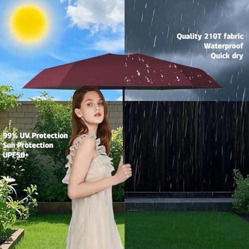 Detontek 6 Ribs Mini Travel Umbrella, Mini Folding Umbrella, Small Umbrella, Pocket Umbrella, Umbrella With Buckle Handle, Dual Purpose, With Storage Box (Burgundy) — view 4