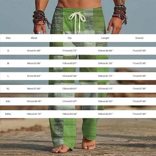 Mens Cotton Linen Trousers Hippie Pants Funny Graphic Patchwork Festival Clothes Light Breathable Summer Beach Jogging Bottoms Baggy Travel Quick-Dry Trackpants Elastic Waist Classic Work Trousers — view 4