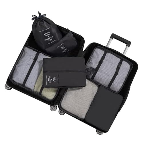 GELIMY 8PCS Packing Cubes for Travel – Waterproof Luggage Organisers with Compression, Lightweight Suitcase Organizer for Efficient Packing – Travel Essentials for Men & Women (UK) (BLACK) — view 2
