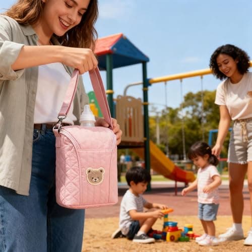 Insulated Bottle Bag - Aluminum Foil Polyester 18x10x20cm | Portable Breast Milk Cooler With Handle, Travel Storage For Stroller, Food Holder | Bottle Organizer — view 2