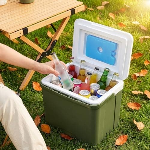Portable Insulated Cooler Box, 15L, Green, Cold and Hot Dual-Purpose, with Ice Pack, for Camping, Fishing, and Beverage Refrigeration — view 2