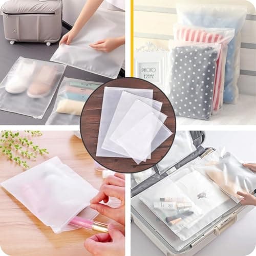 Reusable Zip Lock Bags, 30pcs 17x25cm Plastic Travel Bags Organiser No Holes Hospital Bag Organiser Pouches Frosted Waterproof Travel Storage Bag for Clothes,Shoes,Cosmetics,Suitcase — view 6