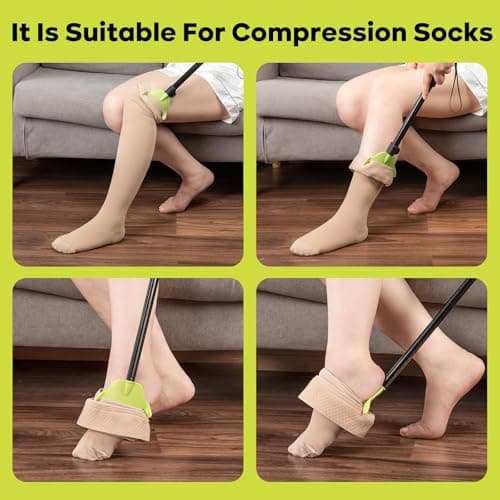 Compression Sock Aid Device for Removing Socks，Sock Assistant,Shoe Horn Long Handle,2 in 1 Adjustable Aluminum Tube 16"-27" Independent Living Aids for Seniors,Elderly, Disabled Men and Women（1 Pack） — view 4