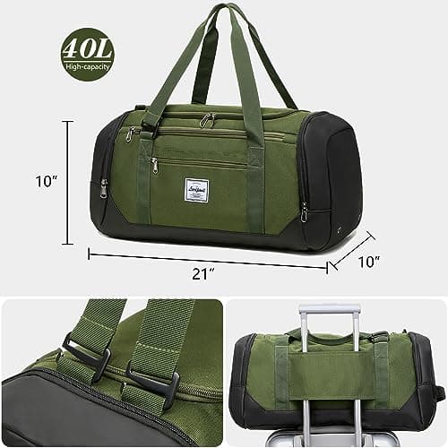 Laripwit Sports Gym Bag for Men, 40L Travel Duffle Bag with Shoe Compartment & Wet Pocket, Lightweight Duffel Bag Backpack Multipurpose Weekend Overnight Sports Holdall for Women, Green — view 5