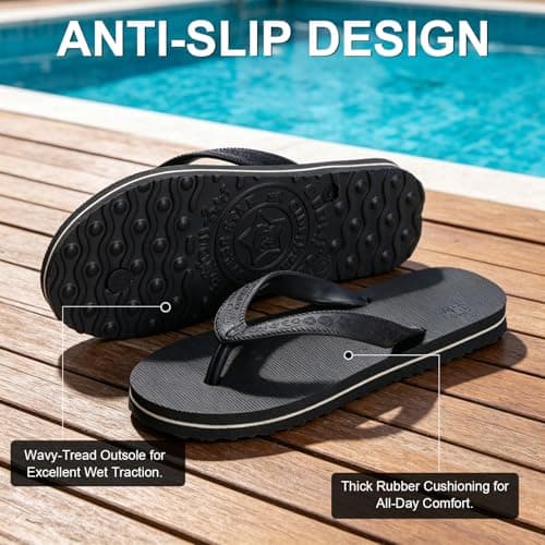 BBXWANG Unisex Flip Flops Women Men Black Flip Flops with Rubber Non-Slip Sole for Shower Beach Swimming Pools (Black, Adult, Men, 2, Numeric Range, UK Footwear Size System, 3, Medium) — view 5