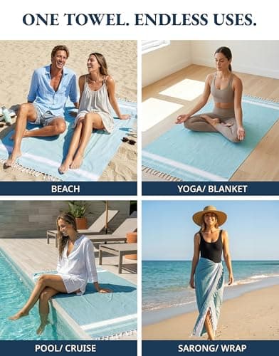 LANE LINEN Oversized Beach Towel - Cotton Rich Beach Towels 4 Pack, Pre-Washed Pool Towel, Extra Large Beach Towel, Quick dry & Sand Free, Lightweight Travel Towel, 39"x71" - Aqua — view 6