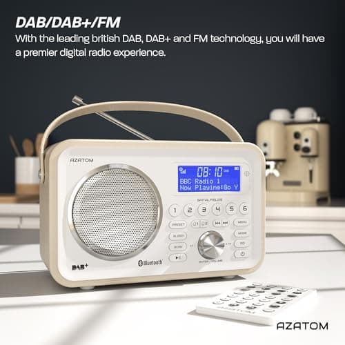 DAB/DAB+ & FM Portable Digital Radio | Leather Design | Bluetooth | Rechargeable Battery | Dual Alarms & Sleep Timer | Perfect for Home, Office or Outdoors | AZATOM Spitalfields 2 (White) — view 2