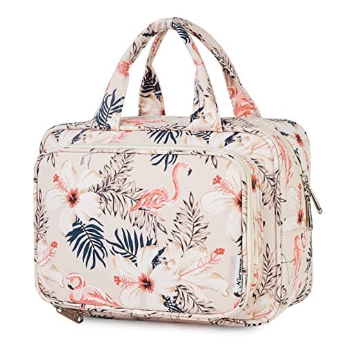 Narwey Full Size Toiletry Bag Large Wash Bag Makeup Bag Travel Organizer Cosmetic Bag for Women (Beige Flamingo) — view 2