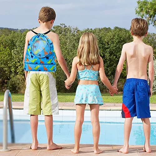 Cosysparks Drawstring Bag Kids Swimming Bag,Waterproof Thick Cords Dry-Wet Separation Shoe Compartment Beach Backpack for Diving Sports Boys Swim Bag Girls — view 2