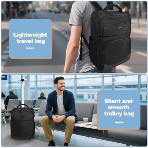 Hivexagon 21 Inch Rolling Backpack Water Resistant Wheeled Anti-Theft Laptop Backpack Hand Luggage Business Bag Large Capacity Multi Compartment Storage for Carry On Luggage Travel — view 6