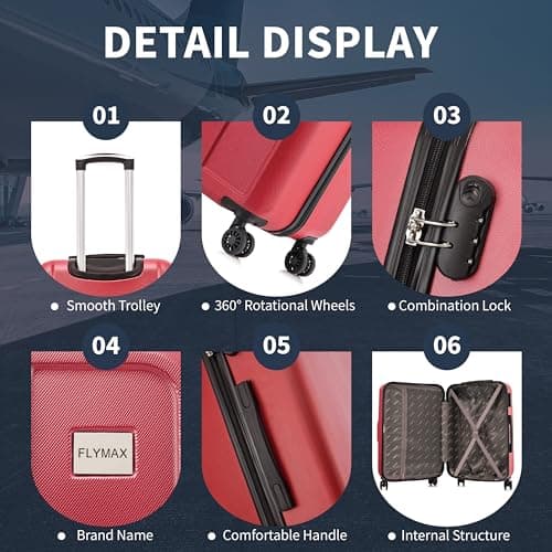FLYMAX XL 32" Extra Large Suitcase 4 Wheel Lightweight Luggage Hard Shell Check in Hold Travel ABS 143 Litre Capacity Travel Case with 3 Digit Combination Lock + Telescopic Handle Red — view 5