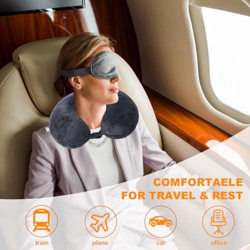 Far win Travel Pillow,100% Pure Memory Foam U Shaped Neck Pillow,Super Lightweight Portable Headrest Great for Airplane, Car,Home,Office,Sleeping (black) — view 2