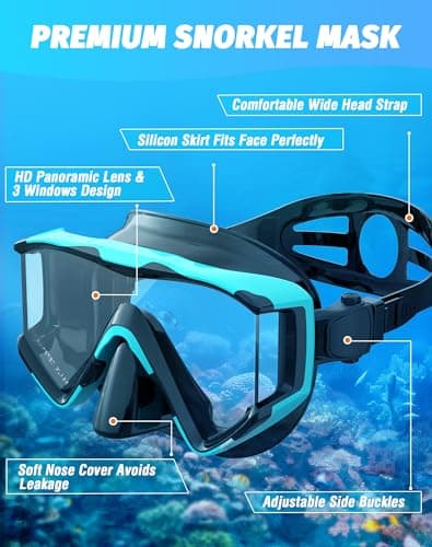Zeligerstar Snorkel Set Adults, 3 Window Panoramic Mask, Anti-Fog Dry Top — view 4