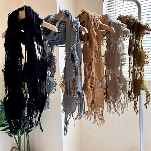 CHICHUANG Vintage Wool Scarf Distressed Ragged Neck Scarf for Women Men Unisex Neck Warmer for Winter Outdoor Fashion Neckwear — view 6
