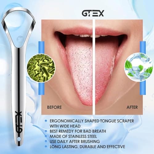 GTEX Plaque Remover for Teeth - 6Pcs Dental Care Kit for Teeth Cleaning - Plaque Removal Tartar Remover Stainless Steel Tongue Scraper Tool for Home Use — view 4