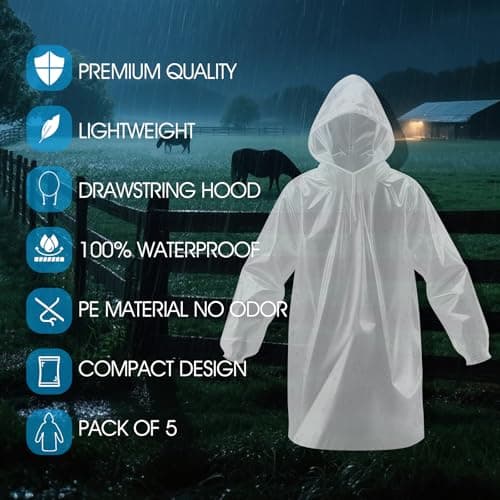 Chyaya 5 Pack Waterproof Poncho Adult, Emergency Portable Raincoat, Clear Rain Poncho with Sleeves & Hood, Reusable Rain Poncho Waterproof for Hiking Cycling Camping Travelling Festival — view 4