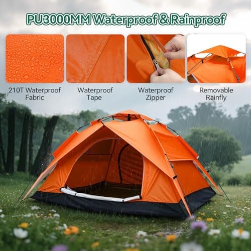 Warmiehomy 2-3 Man Pop Up Tent Double Layer, Orange — view 5