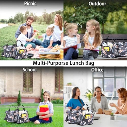 Hibiscus Small Lunch Bag Lightweight Insulated Lunch Box for Women Work Portable Soft Cooler for Picnic Travel Road Trips, Loncheras para Mujer — view 6