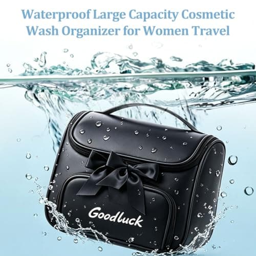 Large Makeup Bag Cosmetic Bags for Women, Make Up Travel Bag Organiser with Brush Compartments & Adjustable Dividers, Storage Case Portable PU Leather Vanity Cases Toiletry Bag - Black — view 6