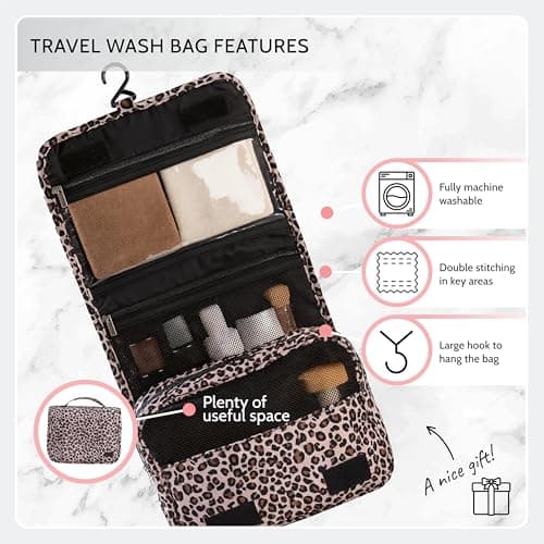 Periea 'Amelia' Travel Wash Bag - Travel Hanging Toiletry, Wash Bag, Bathroom Gym Toiletries for Men, Makeup Cosmetic Organiser for Women - Tropical Navy — view 4