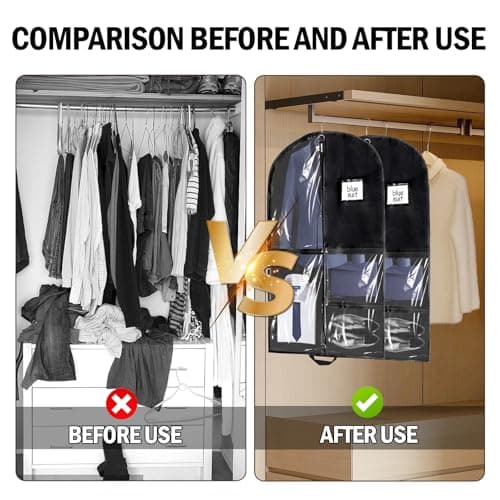 Garment Bag with 5 Compartments, Foldable Suit Protective Cover, Garment Bags with Zip, Waterproof Suit Bag, 100 x 60 cm, Dustproof Garment Cover, for Suit, Dress, Jackets, Shoes, Travel, Storage — view 5