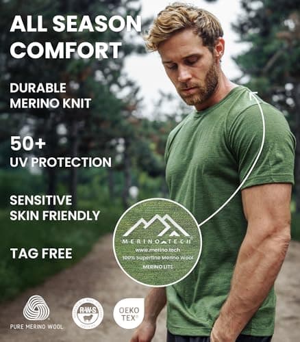 100% Merino Wool T Shirt Mens - Merino Wool Base Layer Men + Hiking Socks (X-Large, Chicago Blues) — view 3