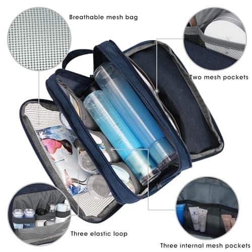 WANDF Toiletry Bag Water-Resistant Nylon Travel Wash Bag Lightweight Dopp Kit for Men and Women (Denim Pure Navy Blue) — view 2