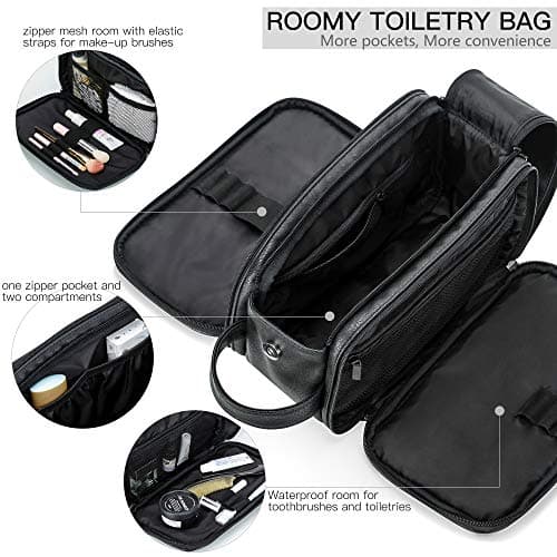 Elviros PU Leather Toiletry Bag for Men Water-Resistant, Black-Medium — view 2