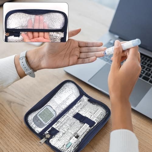 Insulin Cooler Travel Case Small Medical Cool Bag Mini Diabetic Pouch Insulin Pen Cooler Travel Case Portable Cooling Organizer Packs Store 2 Pens Carrying Pouch for Storage Diabetes Supplie, Blue — view 3