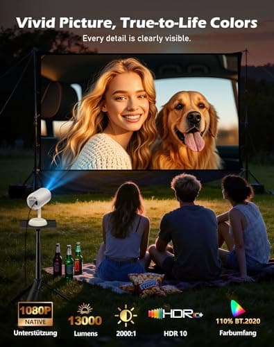 VGKE Mini Projector Portable 4K Support, Autofocus/Keystone Correction 15000 Lumens Projector Full HD with 90° Rotatable Stand, WiFi6 Bluetooth Smart Projectors for Home/Outdoor/Phone, White — view 3