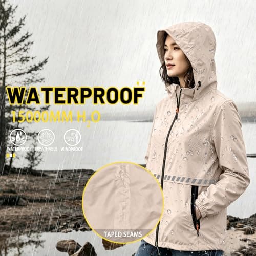 WUDEUI Waterproof Rain Jacket for Women, Lightweight Packable Raincoat with Hood for Outdoor Golf Hiking Travel Windbreaker — view 2