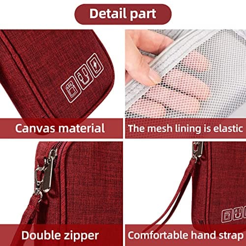 NEUSID Small Travel Cable Organiser Bag, Cable Pouch, Electronics Accessories Organizer Carry Bag, 3 Layers Pouch Storage All-in-One Gadget Storage Bag for Cable, Cord, Charger, Phone, Earphone — view 5