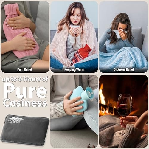 Rechargeable Electric Hot Water Bottle Heat Pad 6 Hour Warmth Temperature Control Detachable Lead Cosy Bed Warmer Hand Warmer Pouch Gifts (Charcoal) — view 4