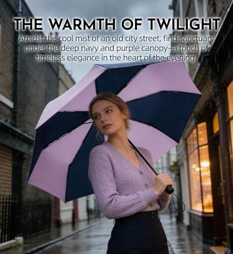 LILAC Windproof Auto Umbrella, Unique Bicolor 8 Ribs Easy Close Brolly — view 2