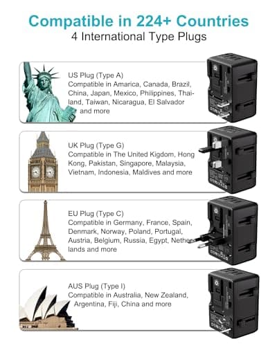 Universal Travel Adapter Worldwide, Travel Plug Adapter Worldwide With 2 USB C & 2 USB Travel Adaptor All in One International Travel Adapter Universal Charger Power Adapter for European EU US UK AUS — view 2