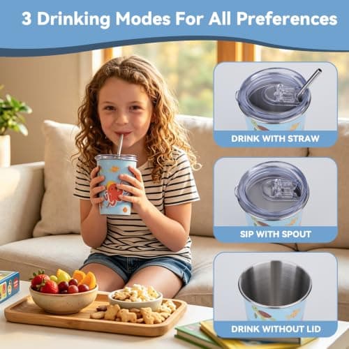 TranRantic 350ml Stainless Steel Cups with Straw & Lid, 4pcs Leakproof — view 6