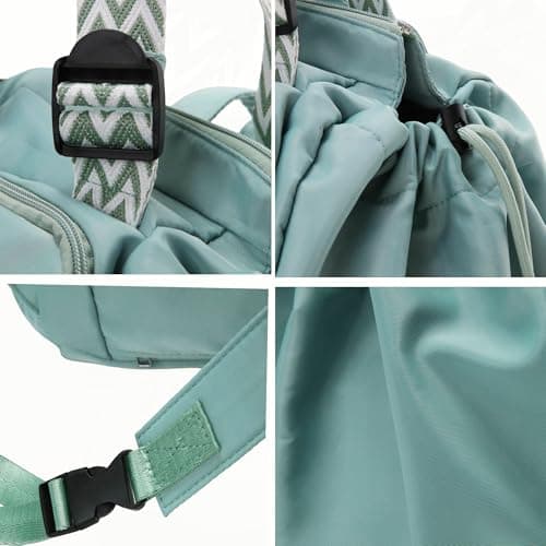 Fashowlife Multi-Function Tote Bag Large Capacity– Versatile Nylon Lightweight Backpack with 15 Pockets for Car Travel, Mint Green, One Size — view 6